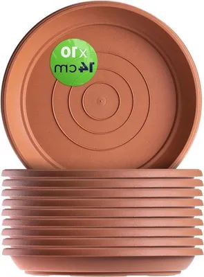 Image de Sous-pot en terre cuite avec rebord surélevé - 14 cm de diamètre - système de drainage - idéal pour les plantes en pot