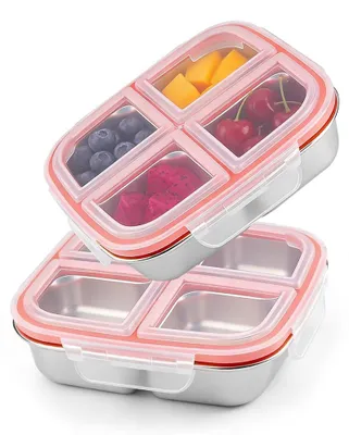 Snackbox aus Edelstahl, 2er-Set, 4 Fächer, 600 ml, spülmaschinengeeignet