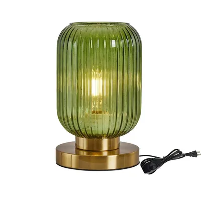Produktbild von Nordische Tischlampe Glas, Vintage Grün Schreibtischlampe, Dimmbar Dekotischlampe, Schlafzimmer & Wohnzimmer Dekoration