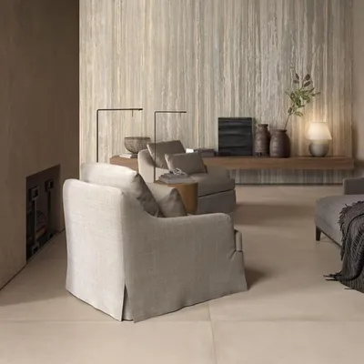 Productafbeelding van CASA39, keramische vloertegel met houtmotief, beige kleur, 90x90 cm. Merk: La Faenza Cocoon