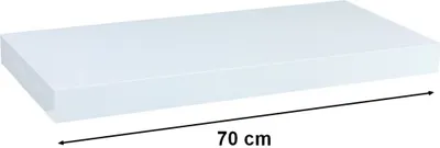 A white floating shelf is shown against a white background with a measurement line indicating its length.