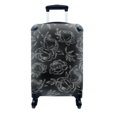 Produktbild von MuchoWow® Koffer Handgepäck Trolley Rollkoffer Kleine Reisekoffer mit 4 Rollen - Blumen - Schwarz und weiß - Muster - Linienkunst - Cabin Size < 55x40x23 cm & 55x40x20 cm - Fotokoffer - Kabinenkoffer - Boardgepäck - Reise-Box - Reisekoffer - Reisegepäck - Koffer mit Bild - Trolley für Kinder