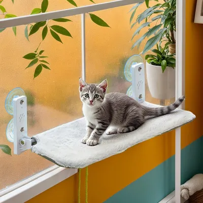Immagine prodotto di Amaca per gatti con ventose robuste e rivestimento lavabile