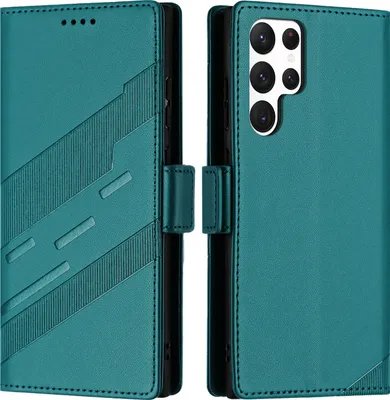 Produktbild von Hülle für Samsung Galaxy S22 Ultra 5G, Kunstleder Brieftaschen Handyhülle mit Kartenfach und Standfunktion Grün