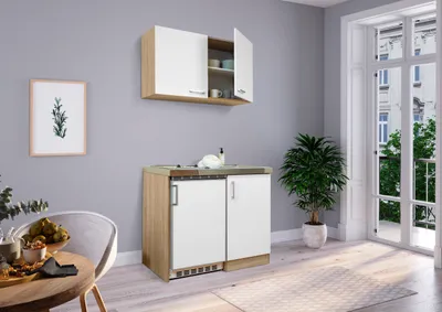 Produktbild von Küche Miniküche Singleküche Küchenzeile Pantry Eiche Weiß Levin 100 cm Respekta