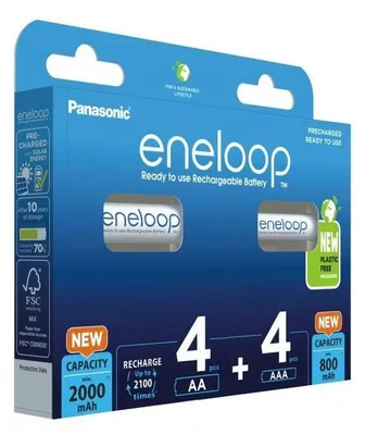 Image de Rechargeable batteries PANASONIC ENELOOP 4x AA 2000 mAh + 4x AAA 800 mAh 8 szt (BK-3MCDE+4MCDE/8CP)