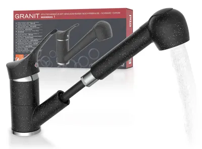 Produktbild von eisl Küchenarmatur GRANIT mit Geschirrbrause, Niederdruck Armatur Küche, Wasserhahn Küche ausziehbar, Spültischarmatur in Schwarz