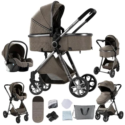 Productafbeelding van Babywagen, 3-in-1 reisysteem, lichtgewicht aluminium frame, bruin