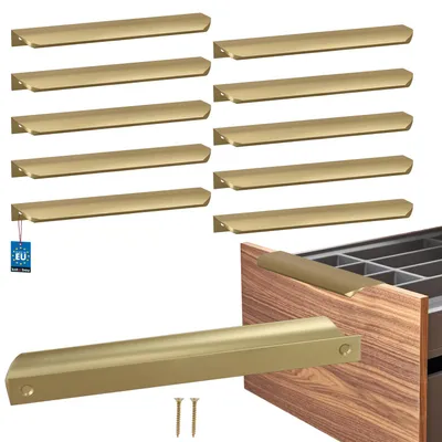 Obrázek produktu pro KOTARBAU® Sada 10 ks úchytů na nábytek, úchytky na skříně, 212 mm, matná zlatá, ZnAl, úchytky s montáží zezadu, úchytky na hrany, úchytky na zásuvky, moderní kuchyň
