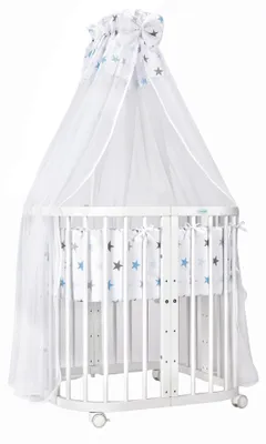 Produktbild von Waldin Babybett Kinderbett 7in1 mit Matratze, mitwachsendes Kinder-Bett,Stoffe Sterne blau,Holz weiß