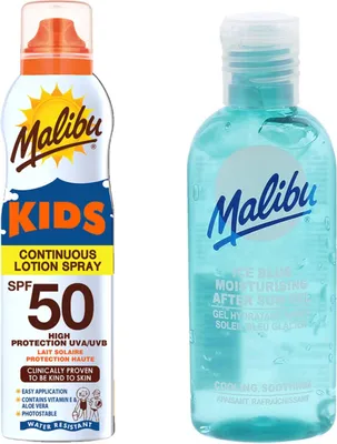 Image de Malibu Mleczko en aérosol pour enfants SPF50 175 ml + gel après bronzage de 100 ml