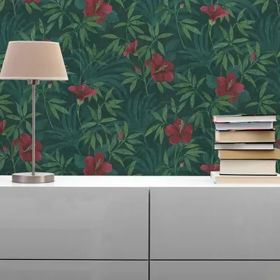 Produktbild von TADESSI Tapete Dschungel Enrico M1-No.690 Vliestapete Grün Rot Blumentapete Floral Wohnzimmer Schlafzimmer Küche