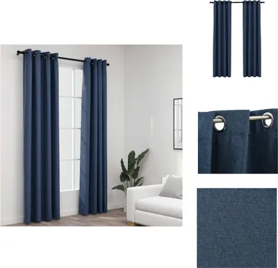 Produktbild von vidaXL Verdunkelungsvorhänge Ösen Leinenoptik 2 Stk. Blau 140x225 cm -  Vorhänge & Gardinen