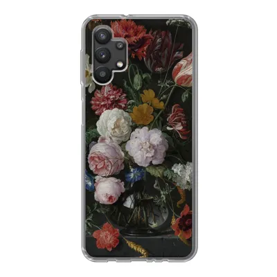 Produktbild von MuchoWow® Handyhülle Schutzhülle Hülle für Samsung Galaxy A32 5G Stilleben mit Blumen in einer Glasvase - Gemälde von Jan Davidsz. de Heem Silikon Softcase Handy Hülle - Softcase