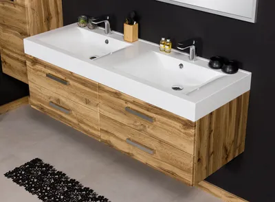 Produktbild von Quentis Badmöbel ZENO Breite 140 cm, Eiche Natur, Doppelwaschtisch mit Unterschrank, montiert