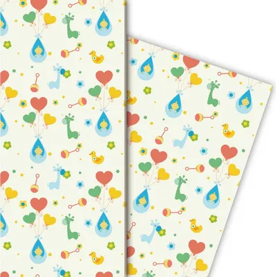 Produktbild von Süßes Jungen Baby/ Geburts Geschenkpapier auf hellgelb - G5110, 32 x 48cm