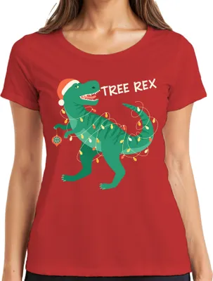 Produktbild von Tree Rex Weihnachtsbaum Dinosaurier - Weihnachten Weihnachtsgeschenk Christmas Damen T-Shirt, Rot, L