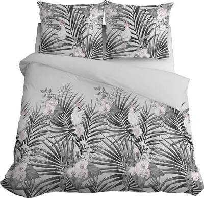 Produktbild von Satin Bettwäsche 160x200 Blätter Blumen Grau