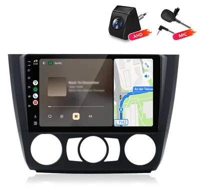 Immagine prodotto di Autoradio 4+64GB con telecamera e microfono, compatibile con BMW Serie 1 (E81, E82, E87, E88) dal 2004 al 2012. Include CarPlay, Android Auto, radio multimediale, navigatore GPS, Wi-Fi, Bluetooth, DAB+ e RDS
