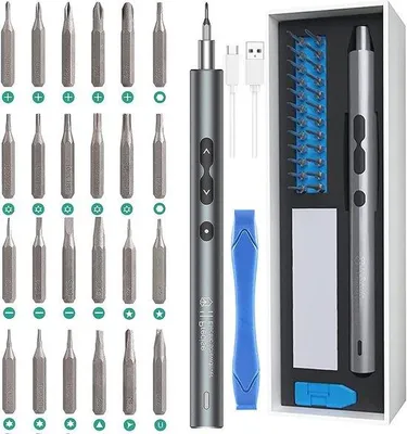 Produktbild von Mini-Elektro-Schraubenzieher - 28-fach Präzisions-Schraubenzieher mit LED-Licht