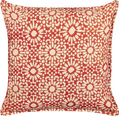 Zdjęcie produktu dla BELIANI Poduszka dekoracyjna czerwona kremowa bawełniana wzór geometryczny styl folkowy 45 x 45 cm z wypełnieniem