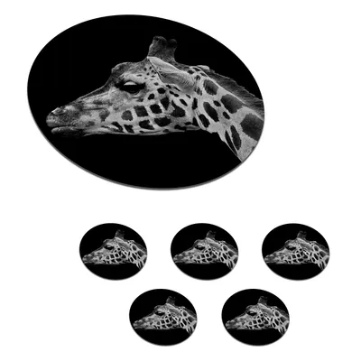 Produktbild von KitchenYeah® Glasuntersetzer Rund 6er Set Tiere - Giraffe - Schwarz - Weiß 10x10 cm Untersetzer für Gläser - Getränkeuntersetzer - Tischplattenschutz - Tischuntersetzer für Tassen Tisch Bar Glas