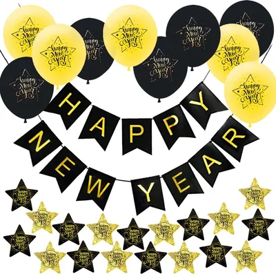 Produktbild von Oblique Unique Happy New Year Silvester Neujahr Party Feier Deko Set - Girlande Luftballons Stern Konfetti