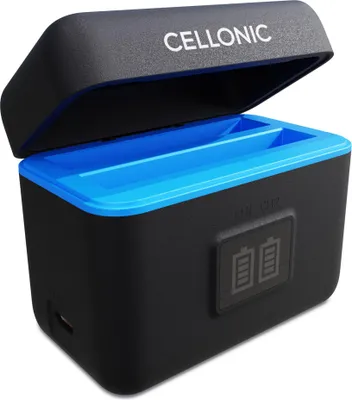 Produktbild von CELLONIC 2-Slot USB Akku-Ladecase kompatibel mit Insta360 X4 – inkl. 60 cm USB-Kabel