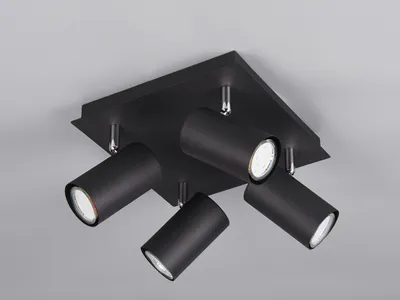 Produktbild von Schwenkbare 4 Spot Deckenlampe - LED Bürolampe, Wohnraumleuchte in Schwarz matt