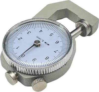 Produktbild von Dickenmessgerät mit rundem Zifferblatt, 0–10 mm, Metall, robuster Kunststoff, genaues und langlebiges Metalldickenmessgerät, Lederdickenmessgerät für Papierrohrplatten