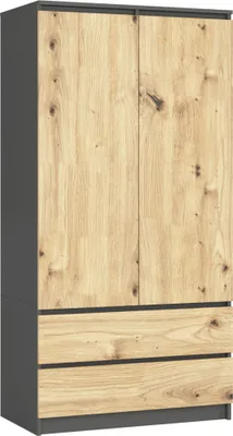 Produktbild von Kleiderschrank AKORD S90 Graphitgrau 90 cm 2 Türen 2 Schubladen 4 Ebenen Front Eiche Artisan B90 x H180 x T51 cm