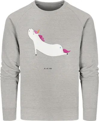 Produktbild von Mr. & Mrs. Panda Bio Baumwoll Pullover Einhorn Yoga Größe S - Heather Grey - Geschenk, Unicorn, Sport, Sweater, Sweatshirt, Pulli, Namaste, Achtsamkeit