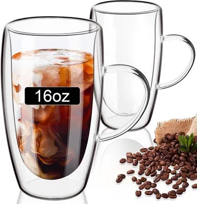 Productafbeelding van Famanu set van 2 dubbelwandige koffiekopjes met handvat - 470 ml