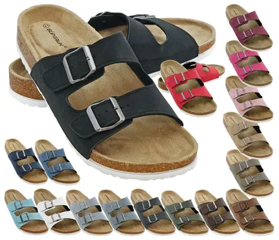 Produktbild von + Pantoletten Sandalen Hausschuhe Schlappen Clogs Kork Fußbett Gr.36-49