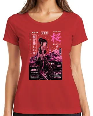 Produktbild von Sakura JDM Japanese Pride Running Is An Art Anime Japan Y2K Drift Damen T-Shirt, Rot, M