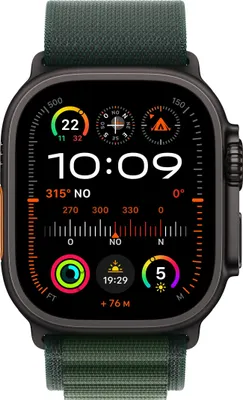 Produktbild von Apple Watch Ultra 2 GPS + Cellular Black Titanium, Dark Green Alpine Loop M, MX4R3FD/A, 49mm