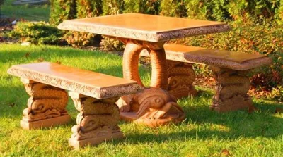 Produktbild von Casa Padrino Stein Gartenmöbel Set Fisch Beige - 1 Orientalischer Gartentisch & 2 Orientalische Gartenbänke - Orientalische Garten & Terrassen Möbel