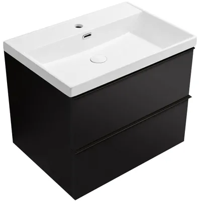 Obrázek produktu pro Koupelnová skříňka Velora - černá matná, úchytka černá - keramické umyvadlo Viano - 60,9x67,5x46,5 cm