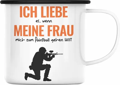 Produktbild von Trendation - Paintball Emaille Tasse Geschenk Männer Paintballspieler Geschenkidee Lustig (Schwarz)