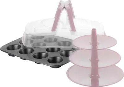 Produktbild von Ibili Muffin-Zubereitungs- und Servierset, Kohlenstoffstahl/Polypropylen, 37 x 29 cm, schwarz/lila