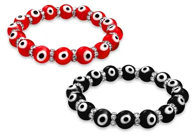 Productafbeelding van Kleurvolle Translucente Turquoise Glazen Bead Armband met Evil Eye