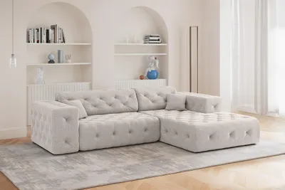 Produktbild von Ecksofa Designersofa CHANTAL in Stoff Moly Creme Ottomane Rechts