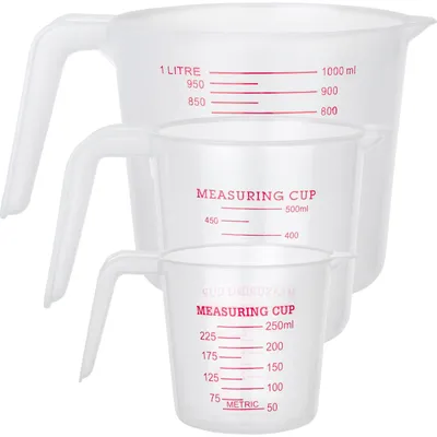 Messbecher-Set aus Kunststoff, 250 ml, 500 ml, 1 l