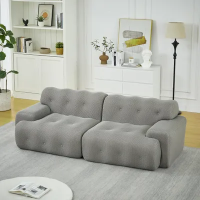 Image de Canapé Clinvia Cloud, canapé deux places surdimensionné – larges accoudoirs et design moderne avec boutons décoratifs. Canapé aux lignes courbes, idéal pour les salons et les appartements. Aucun montage requis. gris