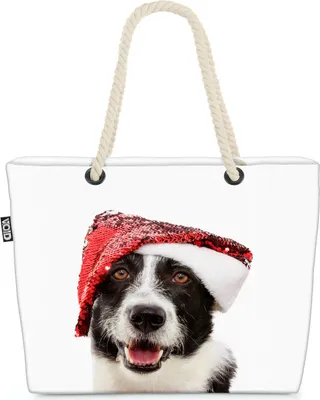 Produktbild von VOID Weihnachtshunde Hunde Nikolaus Strandtasche Shopper 58x38x16cm 23L XXL Einkaufstasche Tasche Reisetasche Beach Bag