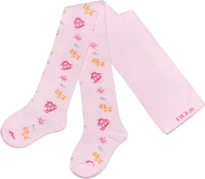 Produktbild von Kinderstrumpfhosen aus Baumwolle Katzenhaus Rosa Größe 98-104
