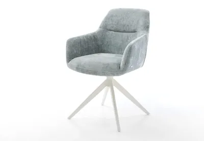 Produktbild von DELIFE Drehstuhl Pejo-Flex Chenille Pastellblau Kreuzgestell breit Weiß 360° drehbar Wippfunktion Taschenfederkern