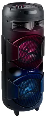 Productafbeelding van Dunlop Bluetooth Speaker MW-538 2 x 10W met FM-Radio en AUX/MIC Ingang Ingang voor TF Kaart en (Micro)USB LED Verlichting - Zwart - 27,9 × 27,9 × 79,6 cm