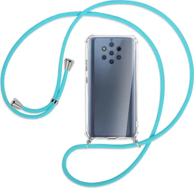 Produktbild von Handykette Backcover-Schutzhülle mit Band (Metall silberfarben) für Nokia 9 PureView - türkis