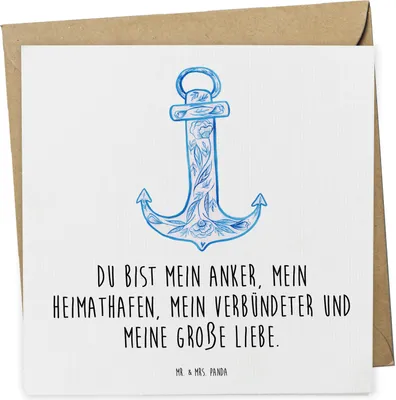 Produktbild von Mr. & Mrs. Panda Glückwunschkarte Anker Blau - Weiß - Geschenk, Grußkarte, faltkarte, anlasskarte, doppelkarte, Klappkarte, Gute Laune
